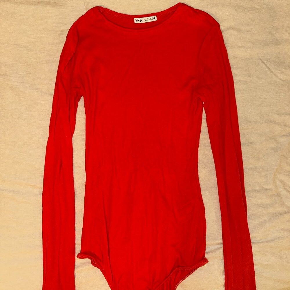 Zara Delicate Cotton Bodysuit Bright Red